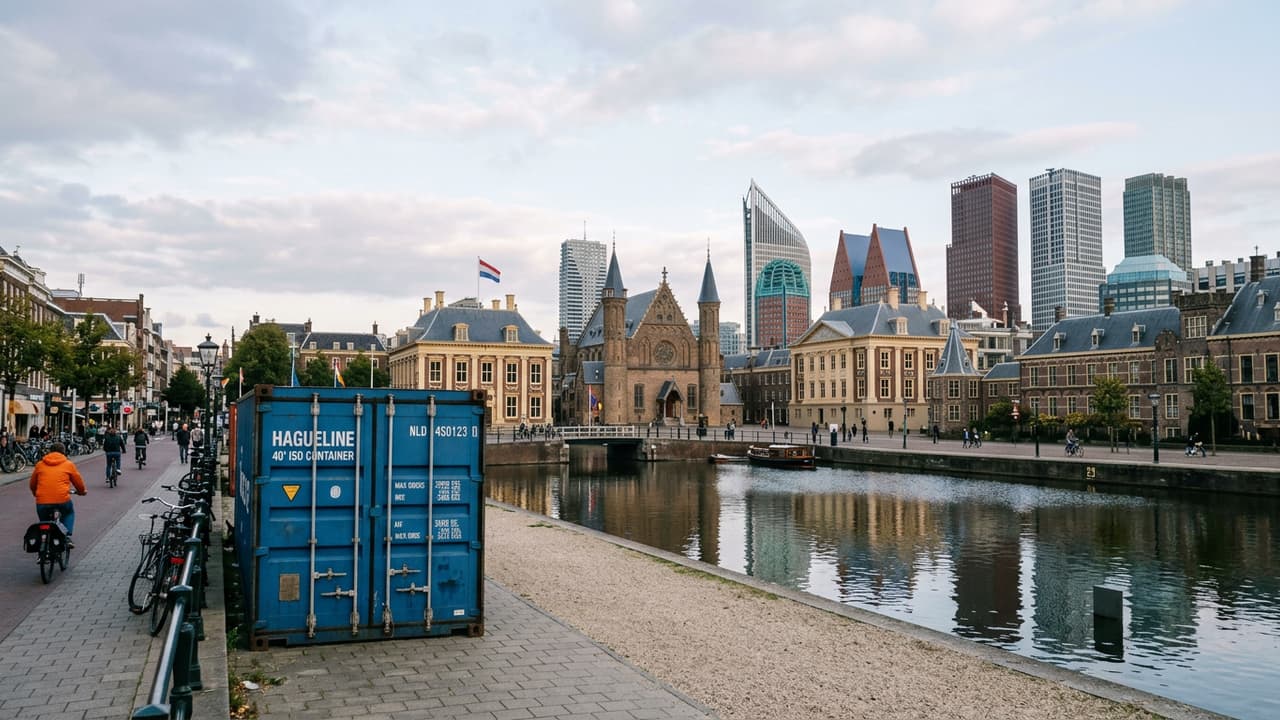 Panorama van La Haye met logistieke haven- of industrieterrein in close-up