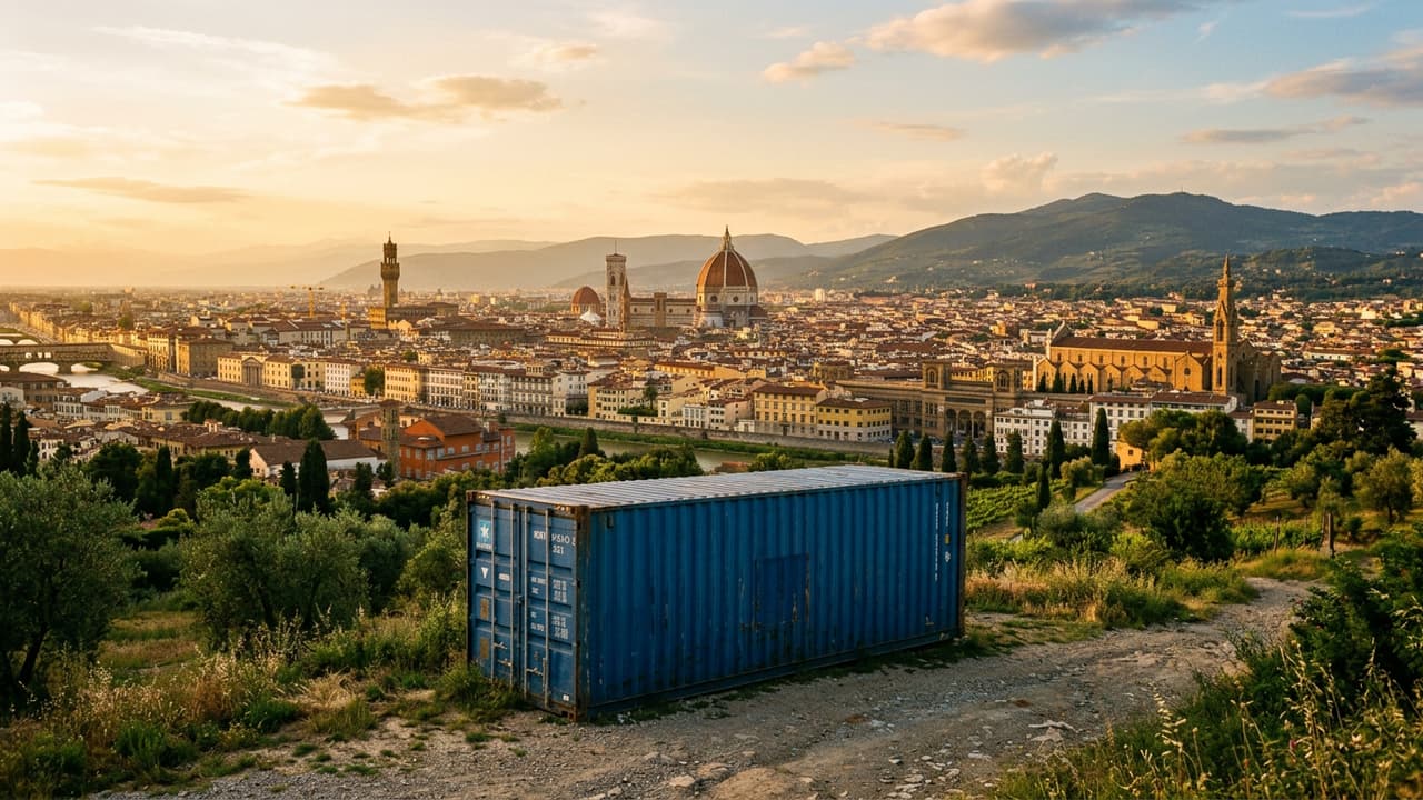 Panoramica di Florence con zona logistica portuale o industriale in primo piano