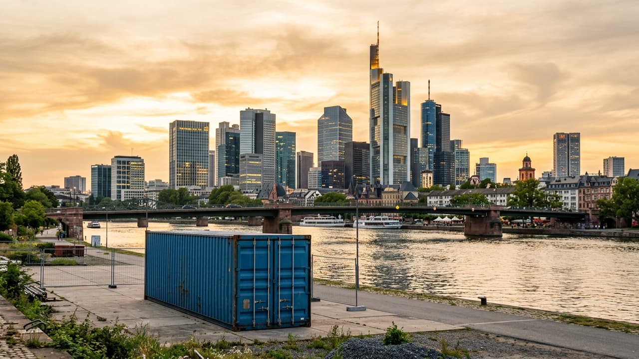 Übersicht von Francfort mit Logistikzone oder Industriegebiet im Vordergrund