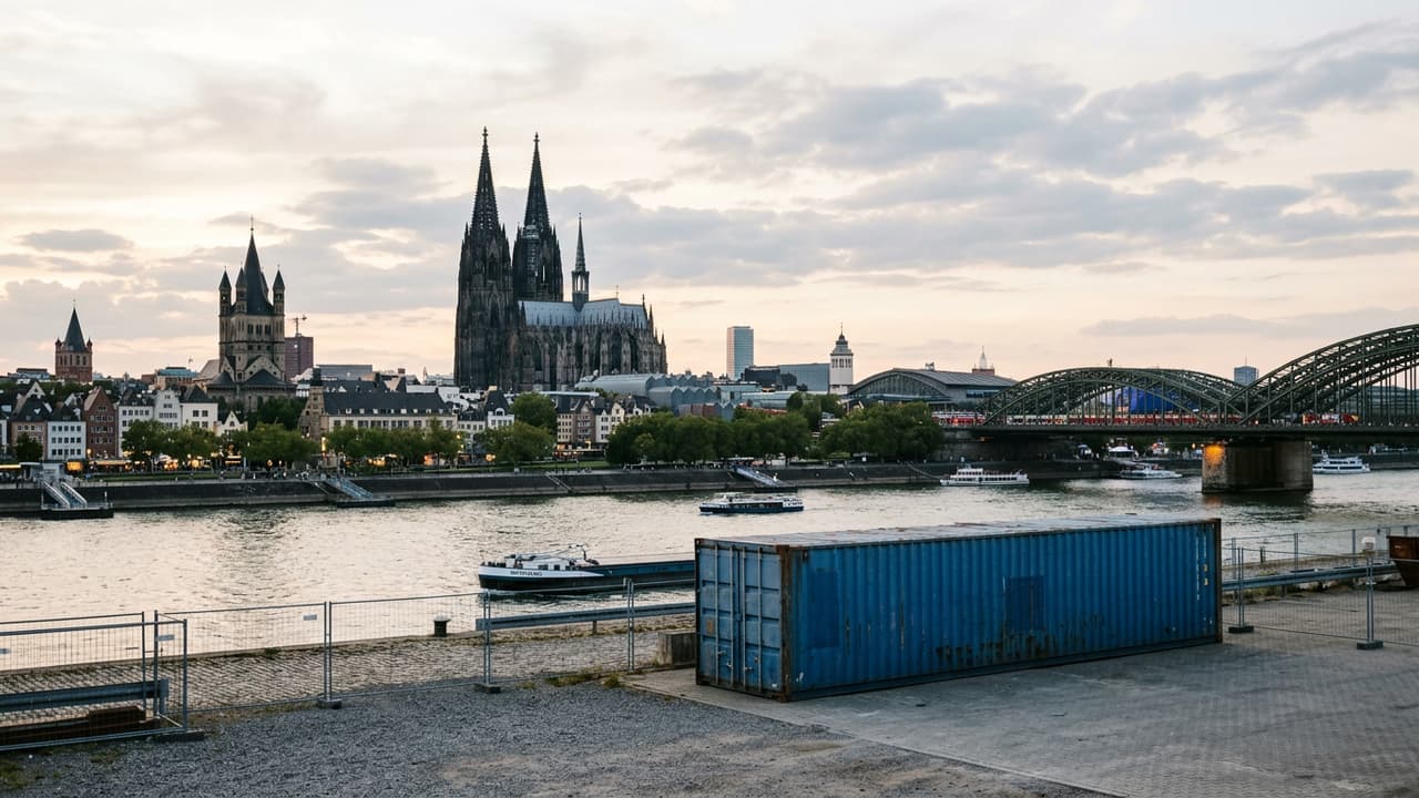 Übersicht von Cologne mit Logistikzone oder Industriegebiet im Vordergrund