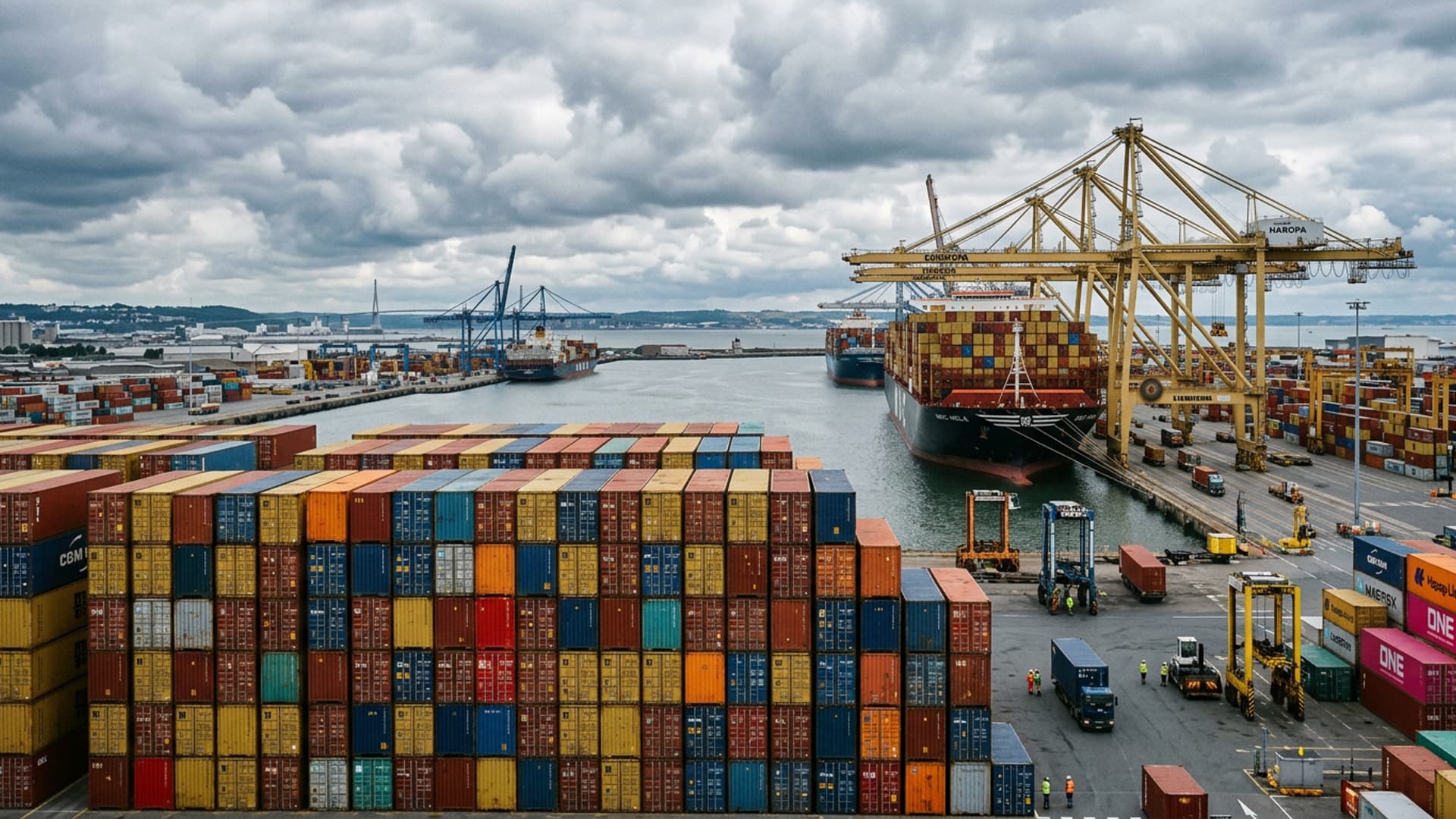 Panorama de Le Havre avec zone logistique portuaire ou industrielle en avant-plan