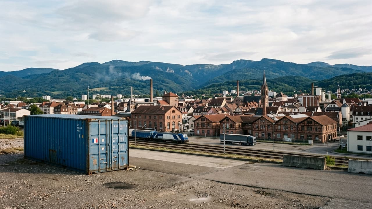 Panorama de Mulhouse avec zone logistique portuaire ou industrielle en avant-plan