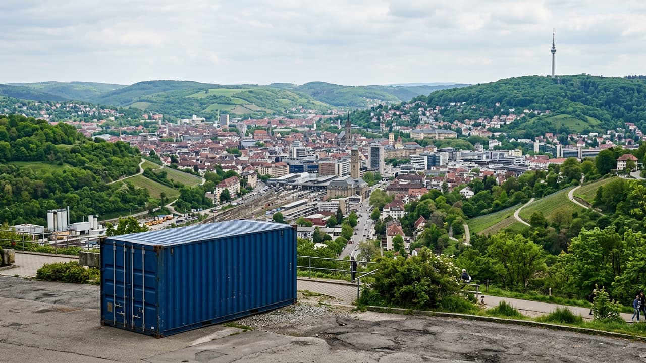 Übersicht von Stuttgart mit Logistikzone oder Industriegebiet im Vordergrund