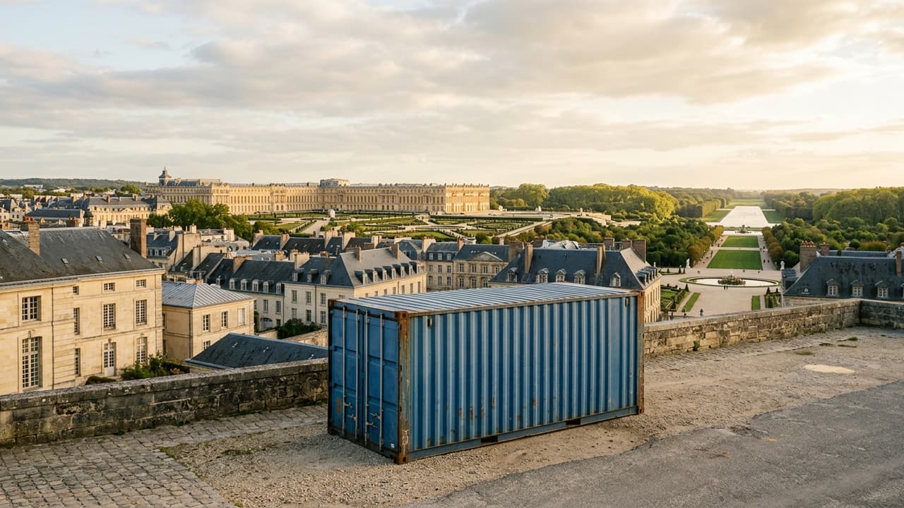 Panorama de Versailles avec zone logistique portuaire ou industrielle en avant-plan