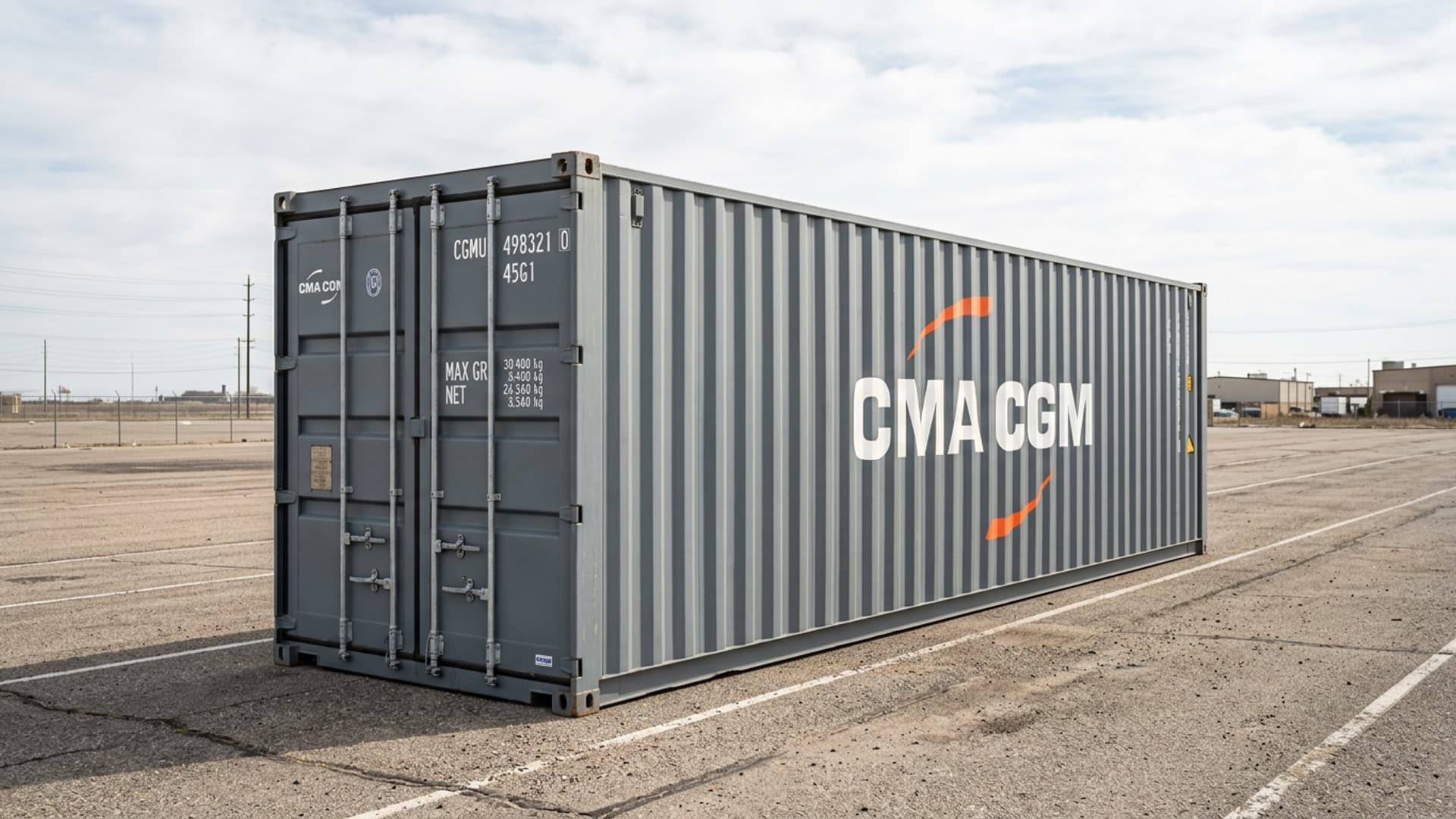 Shipping container 40 ft grey industrial lot overview