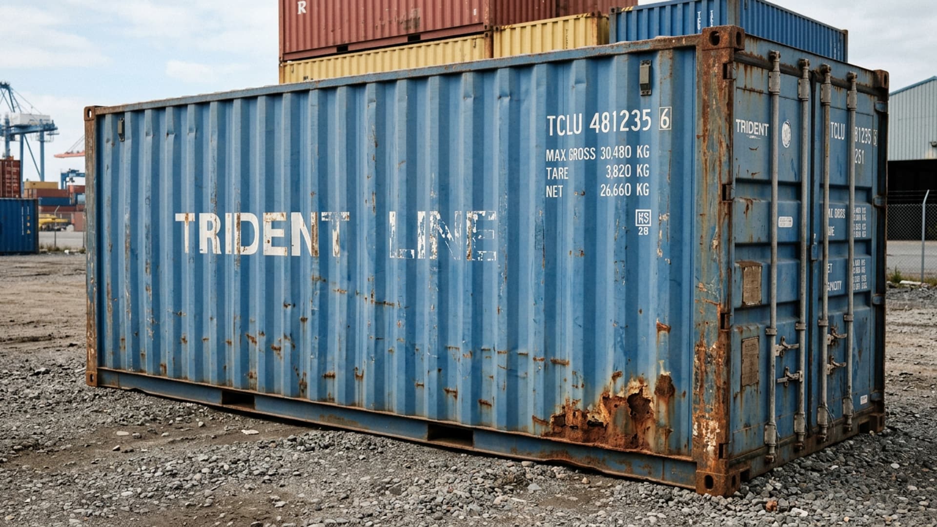 Used container with faded paint, scratches and minor wear but structurally sound