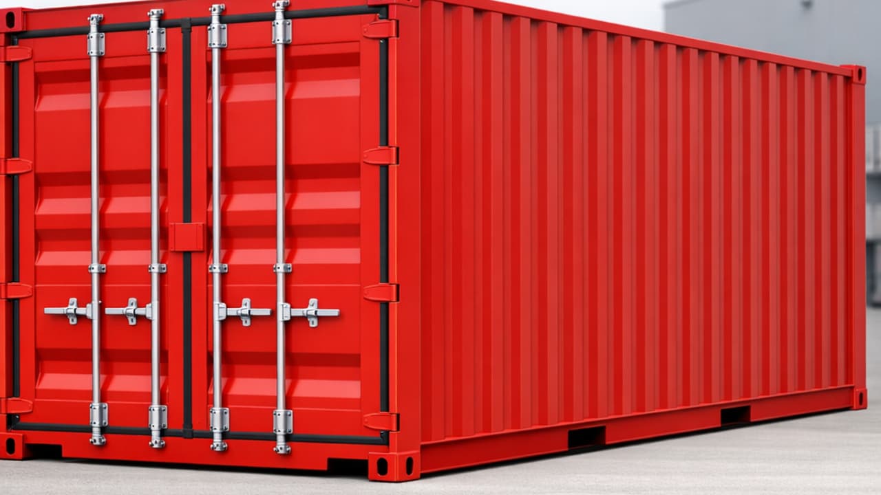 RAL 3020 red 20-foot container three-quarter view