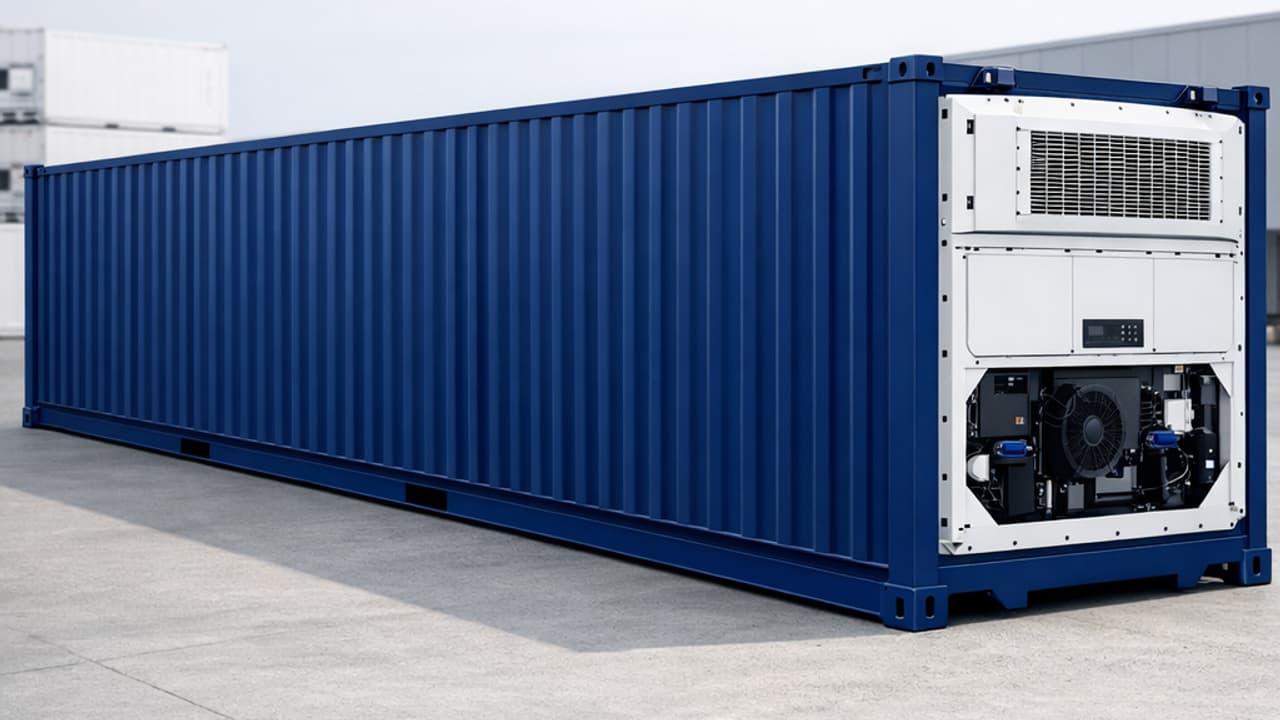 Blue RAL 5010 refrigerated container construction site reefer