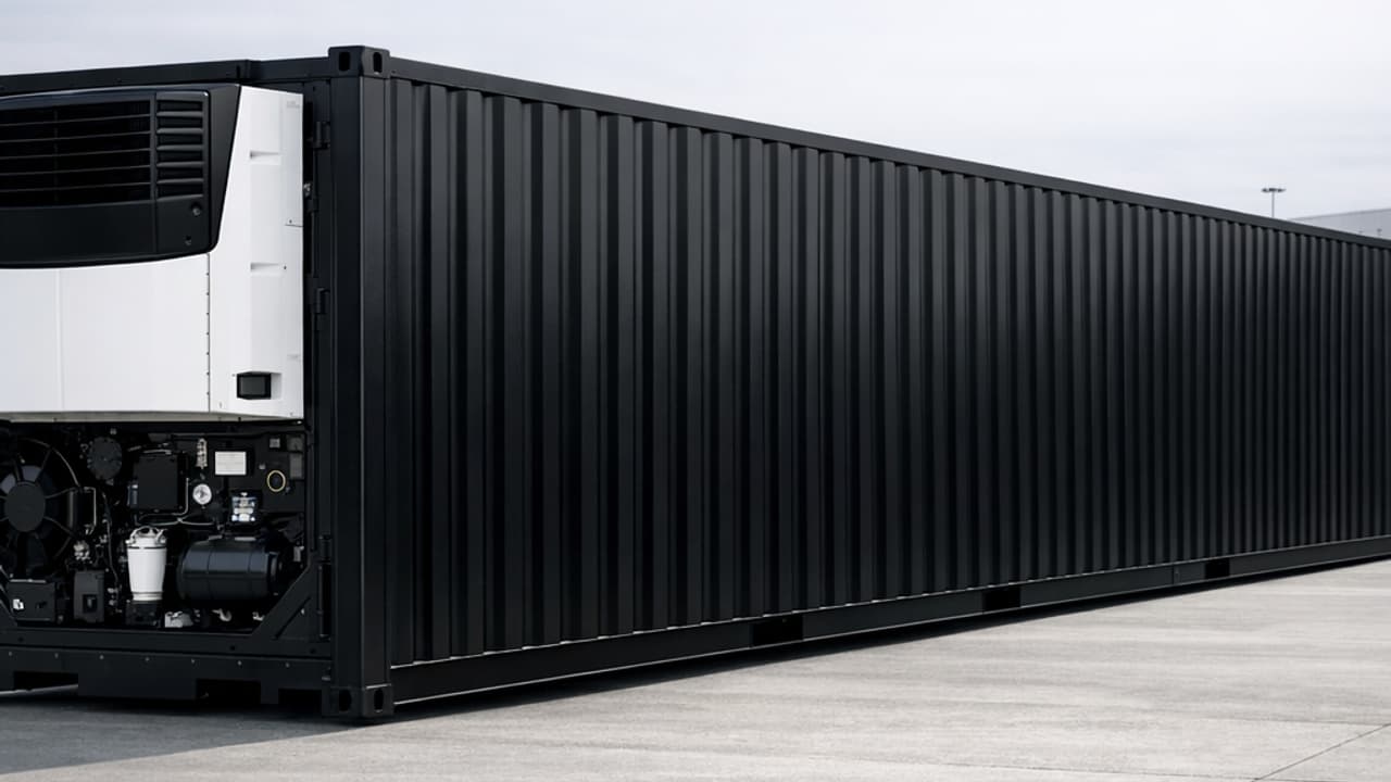 Black RAL 9005 refrigerated container for premium mobile ice cream parlor