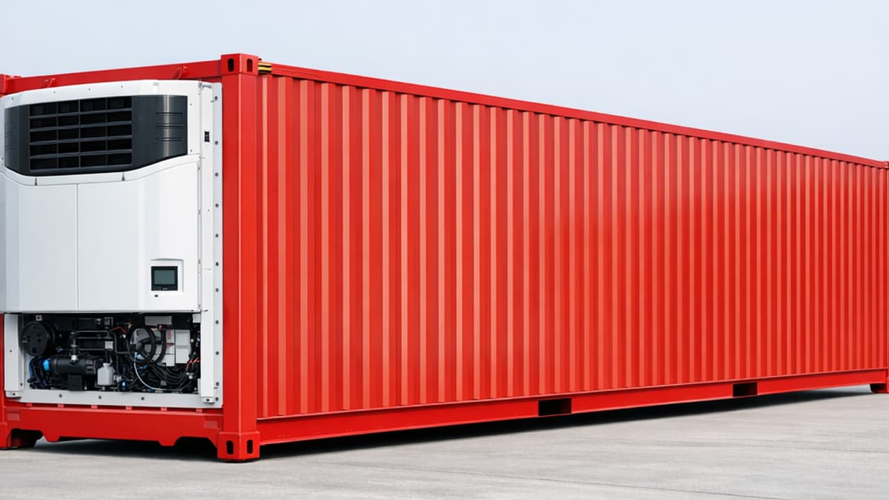 Red refrigerated container RAL 3020 for mobile freezer