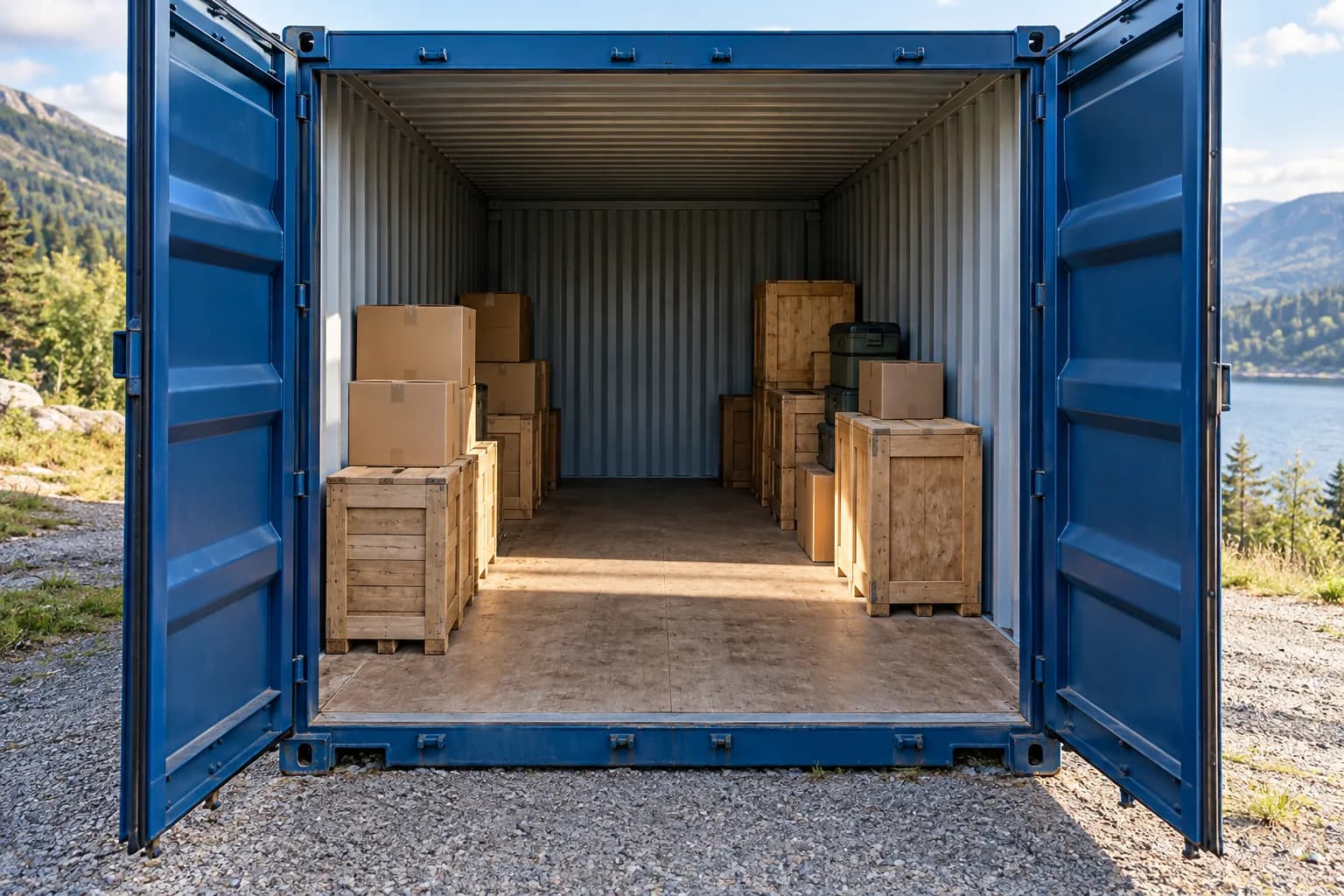Conteneur de stockage avec ses portes ouvertes
