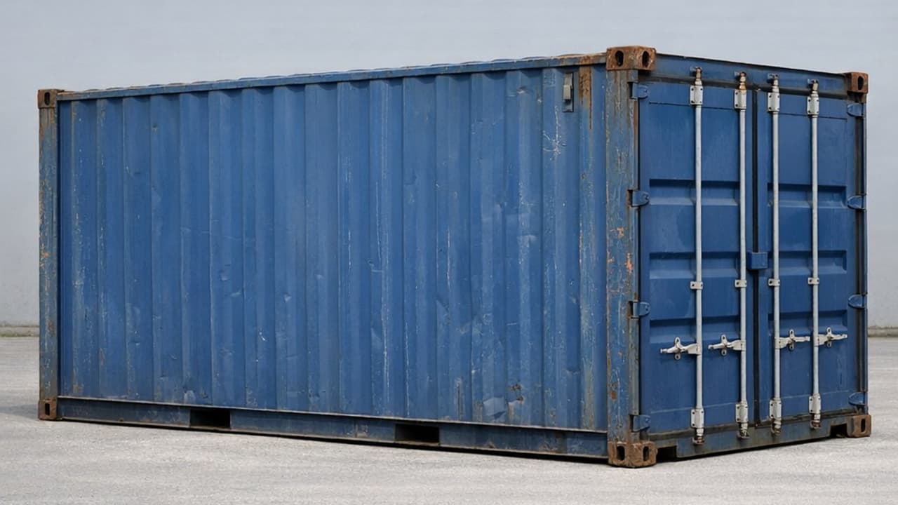 Used 20-foot shipping container Grade A three-quarter view