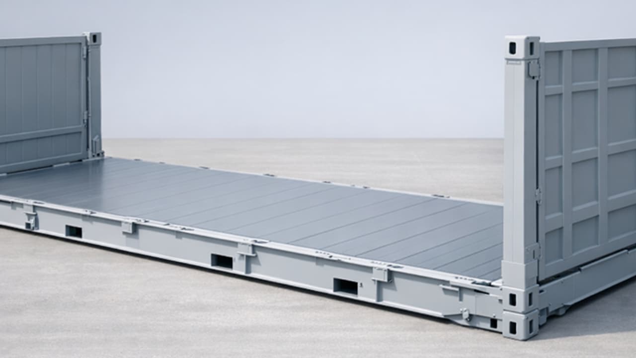 New 40-foot flat rack container with collapsible walls raised